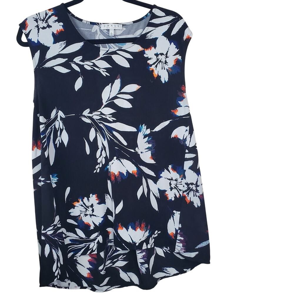 CHAUS NEW YORK | Floral  | Black/White/Orange | Tank Blouse | Size Large